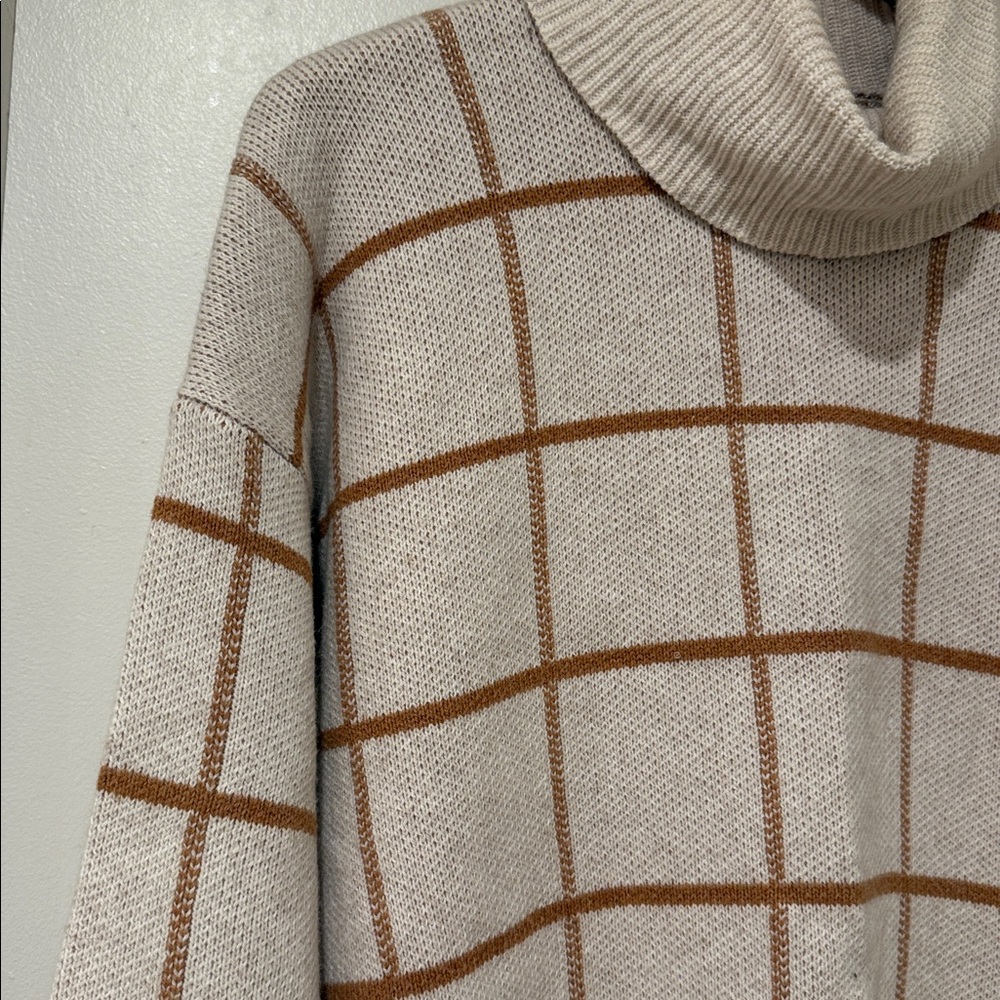Madewell Pearldale Heather Oak Windowpane Turtleneck Sweater Sz XS - Picture 4 of 10